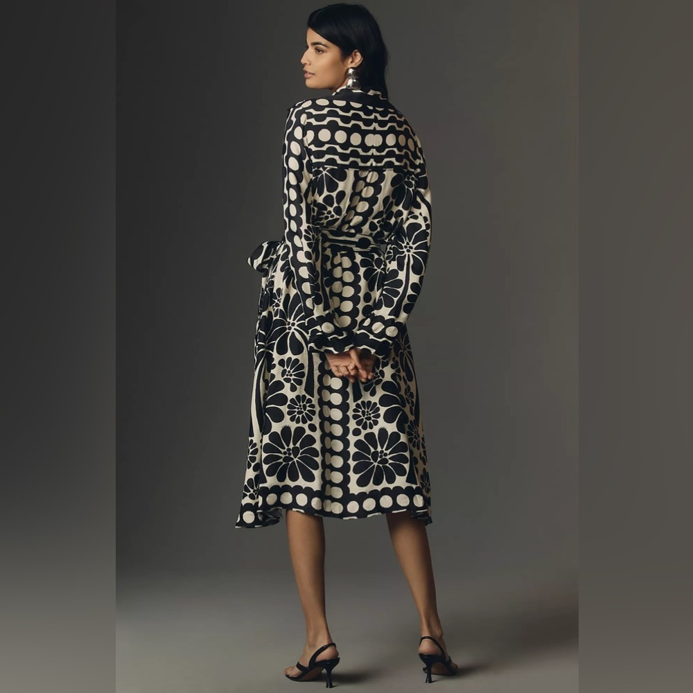 New Amthropologie Farm Rio Palermo Long-Sleeve Belted Midi Dress Size M - Picture 2 of 8